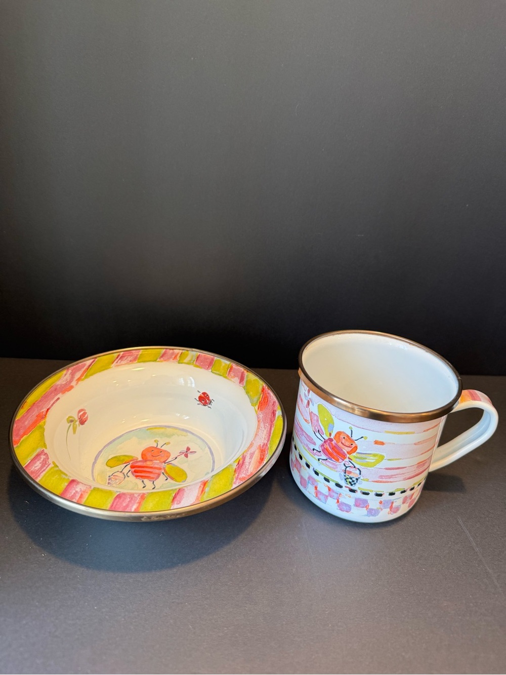 Rare Retired MacKenzie-Childs Children’s “Honeybee” Bowl & Cup Set